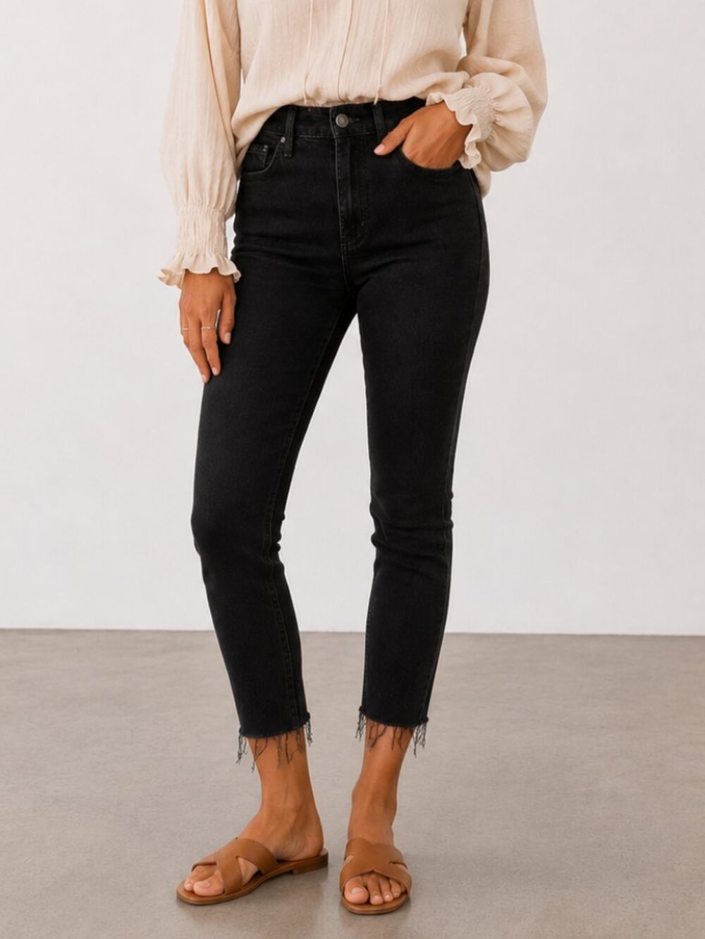 SAM EDELMAN The Stiletto High Rise Crop Stretch Skinny Jeans Black Raw Hem 24